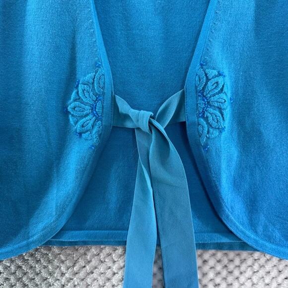 Ann Taylor Cardigan Tank Set Womens S Blue Silk Front Tie Scoop Neck Whimsi - Picture 4 of 14